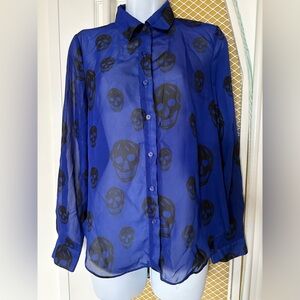 Sheer Blue Skull Print Blouse